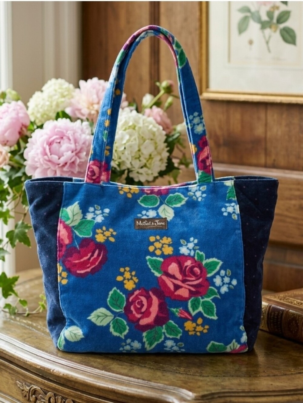 🐠Matilda Jane "Sweet Sunshine" blue floral terry cloth tote Bag